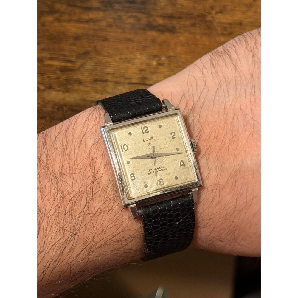 Elgin 27 Jewels Self-Winding Automatic Rectangular Men’s Watch 10K Gold Filled - Picture 2 of 14